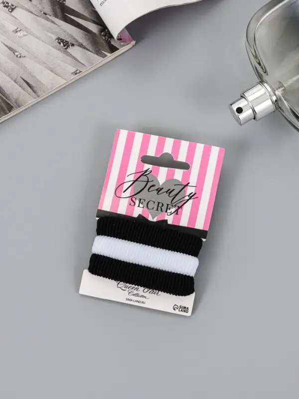 Резинки для волос QF &laquo;Секреты красоты&raquo;, набор 3 шт., 5.5 см, чёрные, белые