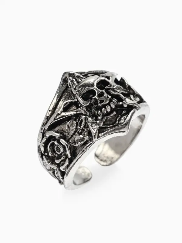 Кольцо &laquo;Перстень&raquo;, череп с цветами, цвет чернёное серебро, безразмерное