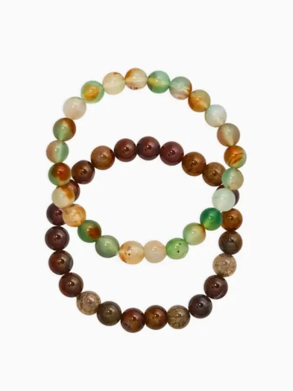 Набор браслетов 2 шт. &laquo;Раухтопаз и Агат&raquo;, d=6 см, шар №8, зелёный, разноцветный