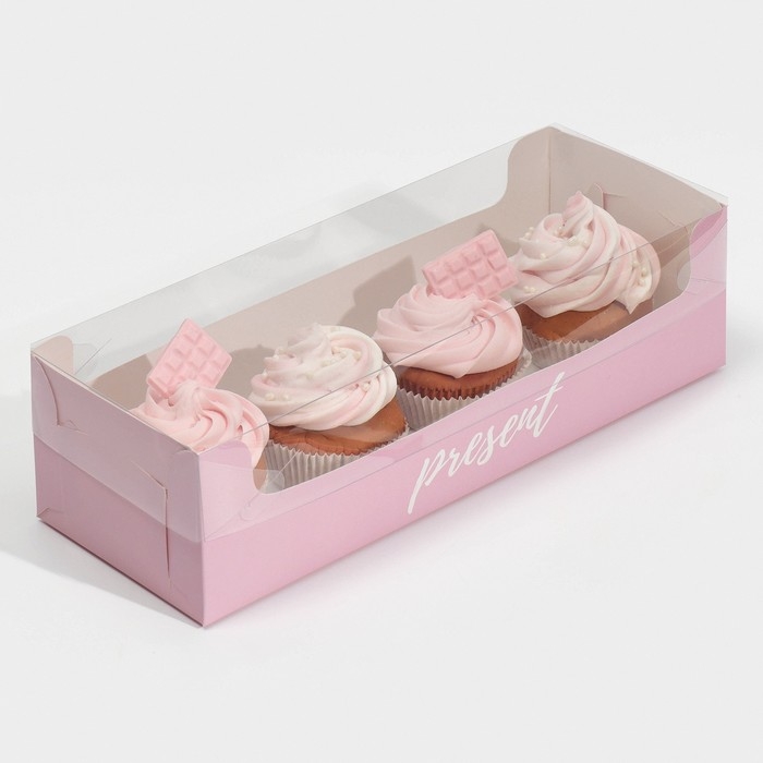 Кондитерская упаковка, коробка для кекса с PVC крышкой, Present, 30 х 8 х 11 см Кондитерская упаковка, коробка для кекса с PVC крышкой, Present, 30 х 8 х 11 см