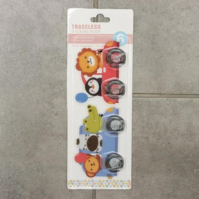 Набор двойных крючков самоклеящихся «Зверята», 2 шт, рисунок МИКС