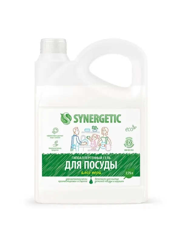 Средство для мытья посуды Synergetic &laquo;Алоэ&raquo;, гель антибактериальный, биоразлагаемый, 2.75 л