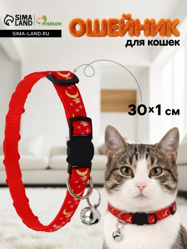 Ошейник для кошек &laquo;Ночь&raquo;,30&times;1 см, с бубенчиком, полиэстер