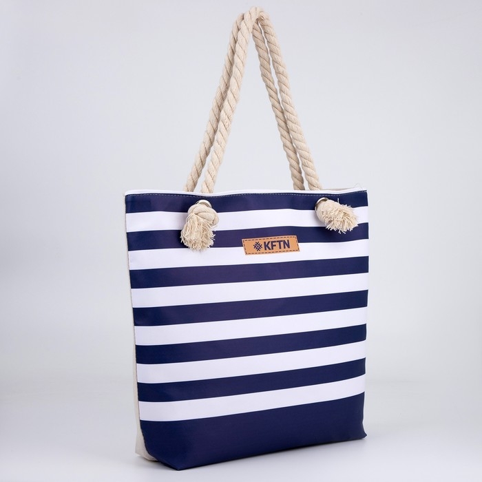 Сумка женская пляжная на молнии, цвет синий/белый Сумка женская пляжная на молнии, цвет синий/белый