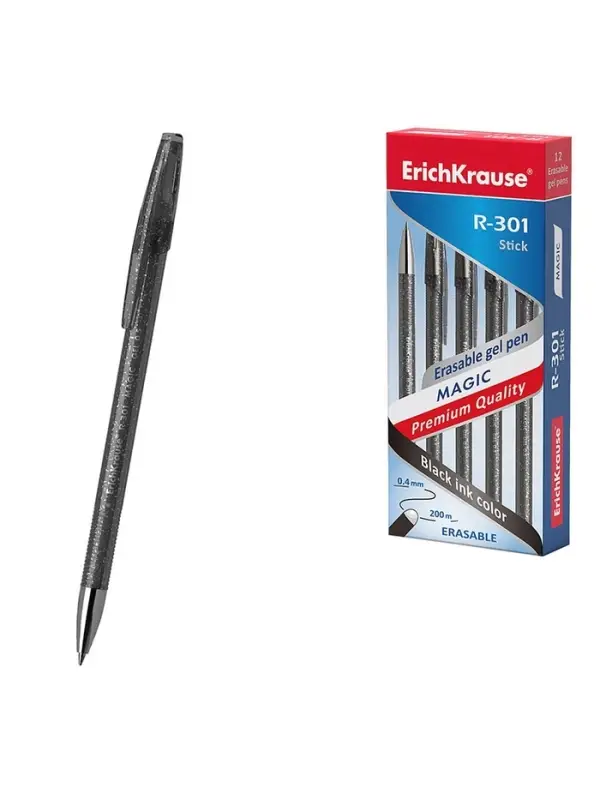 Стираемая ручка ErichKrause R=301 Magic Gel, гелевая, узел 0.5 мм, чёрная