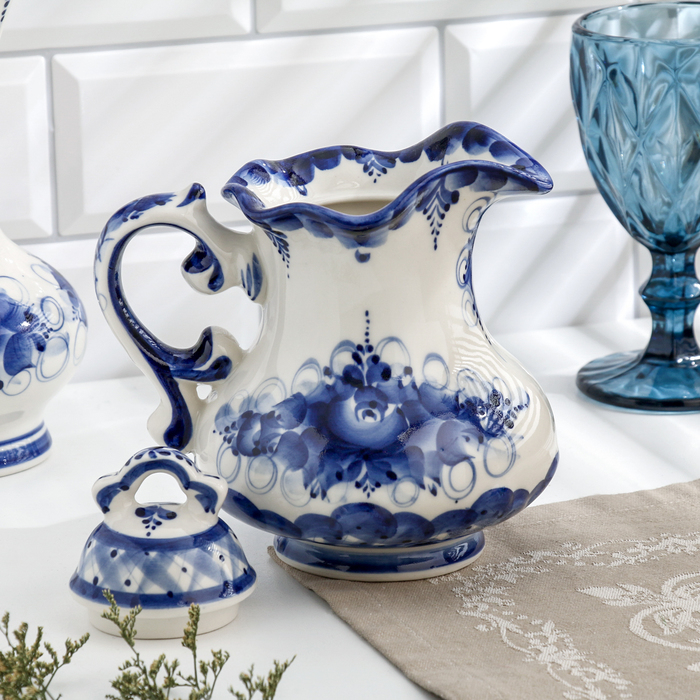 Кувшин Кувшин "Утро", гжель, фарфор, 18х16 см