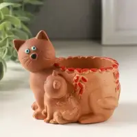 Подставка для мелочей &laquo;Кошка с котенком&raquo; 8&times;9&times;6 см, охра, гипс