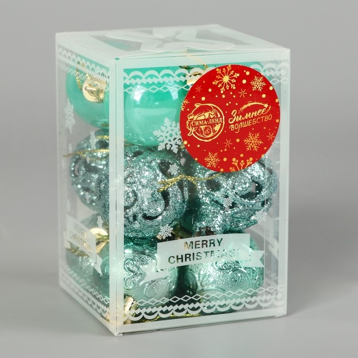Набор шаров пластик d-4 см, 12 шт Набор шаров пластик d-4 см, 12 шт "Мелодия" орнамент, зелёный