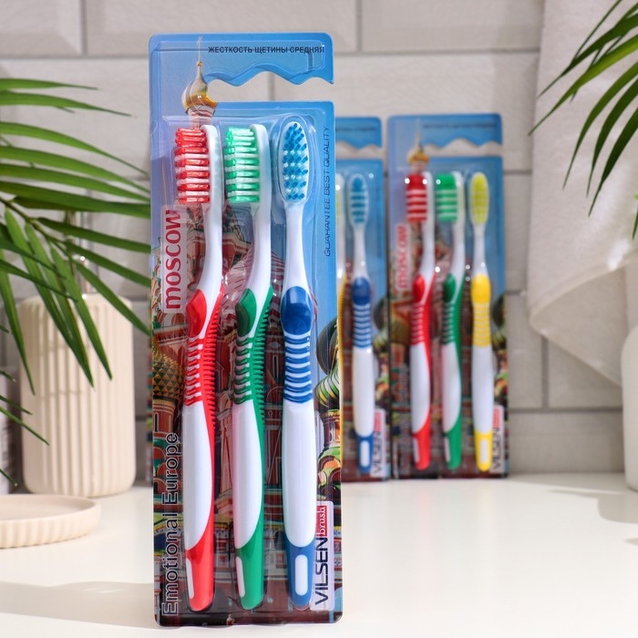 Зубная щетка  Зубная щетка "Москва" Vilsen brush, средней жесткости, 3 шт