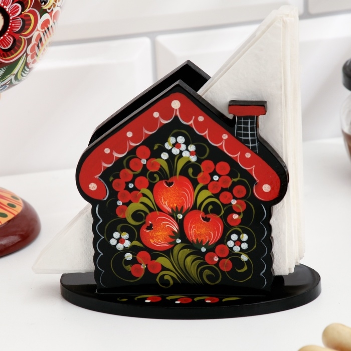 Салфетница «Домик», 7 х 10 см, хохлома Салфетница «Домик», 7 х 10 см, хохлома