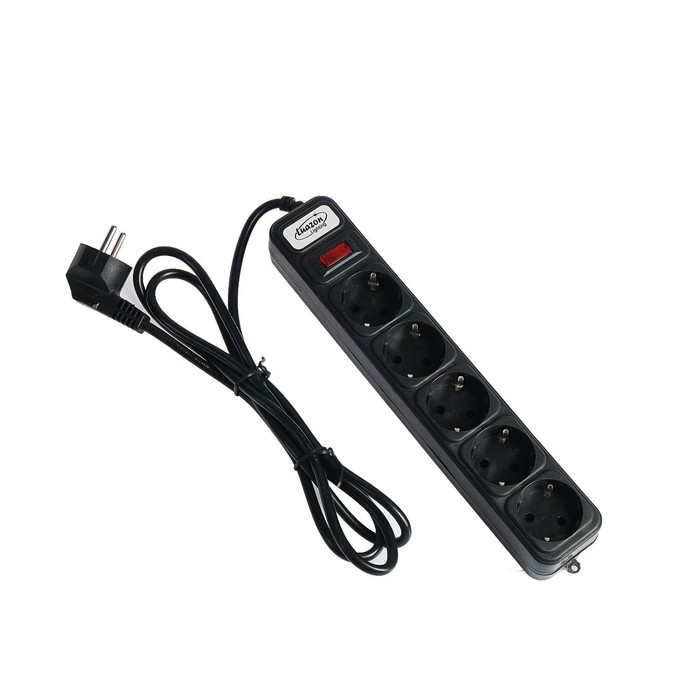 Сетевой фильтр Luazon Lighting, 5 розеток, 1.8 м, 2200 Вт, 3 х 0.75 мм2, 10 А, 220 В, черный Сетевой фильтр Luazon Lighting, 5 розеток, 1.8 м, 2200 Вт, 3 х 0.75 мм2, 10 А, 220 В, черный
