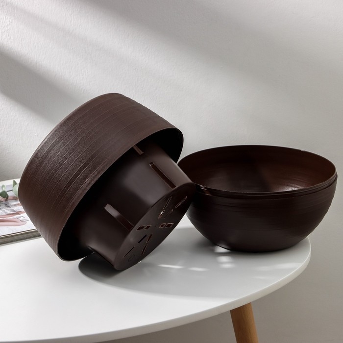 Горшок для цветов с поддоном «Япония», 3 л, цвет тёмно-коричневый Горшок для цветов с поддоном «Япония», 3 л, цвет тёмно-коричневый