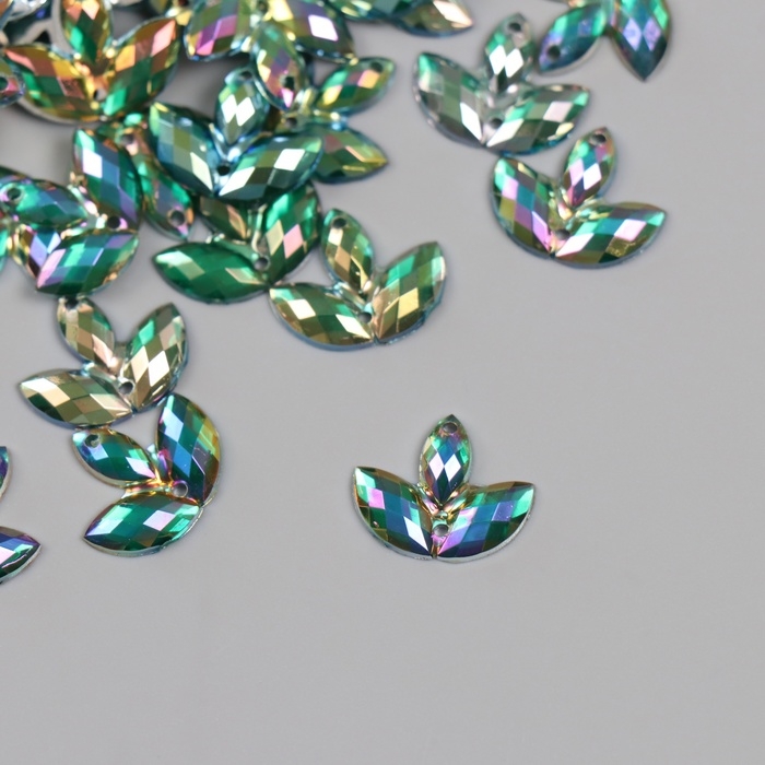 Декор для творчества пластик 2 прокола Декор для творчества пластик 2 прокола "Стразы Трилистник. Лагуна" набор 80 шт 0,5х1 см