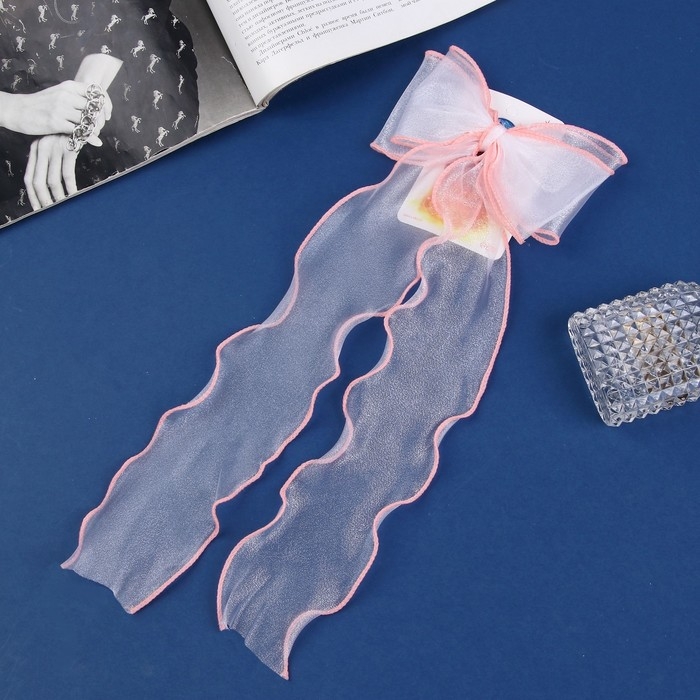 Зажим для волос  Зажим для волос "Школьница" бантик, 13х23 см, белый с розовым кантиком