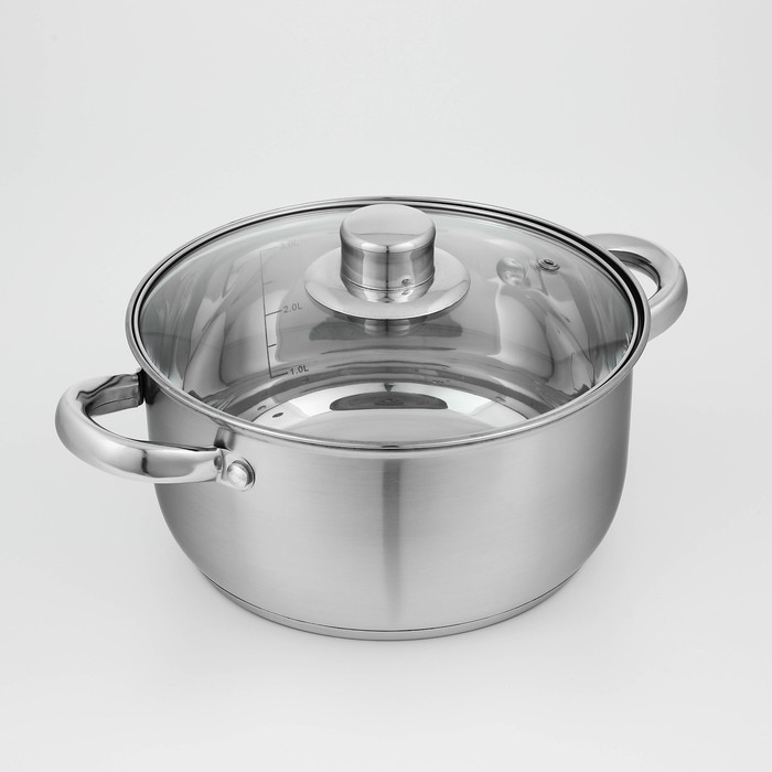 Кастрюля из нержавеющей стали Доляна «Гретте», 3,2 л, d=20 см, с крышкой, капсульное дно, индукция Кастрюля из нержавеющей стали Доляна «Гретте», 3,2 л, d=20 см, с крышкой, капсульное дно, индукция