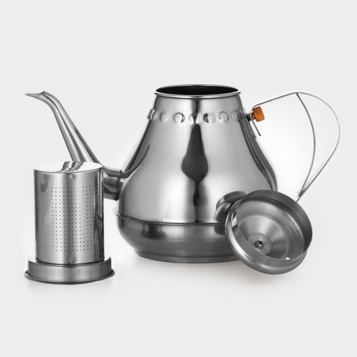 Чайник заварочный из нержавеющей стали «Леранс», 1,2 л, металлическое сито, цвет хромированный Чайник заварочный из нержавеющей стали «Леранс», 1,2 л, металлическое сито, цвет хромированный