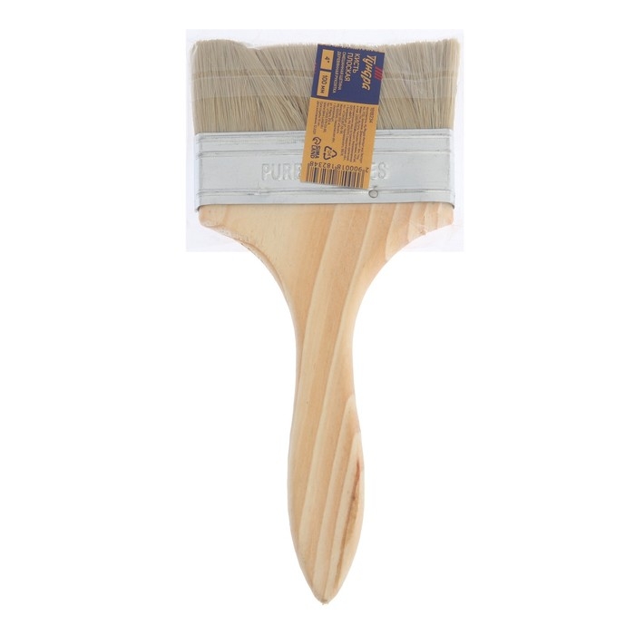 Кисть плоская ТУНДРА, смешанная щетина, деревянная рукоятка, 4 Кисть плоская ТУНДРА, смешанная щетина, деревянная рукоятка, 4", 100 мм