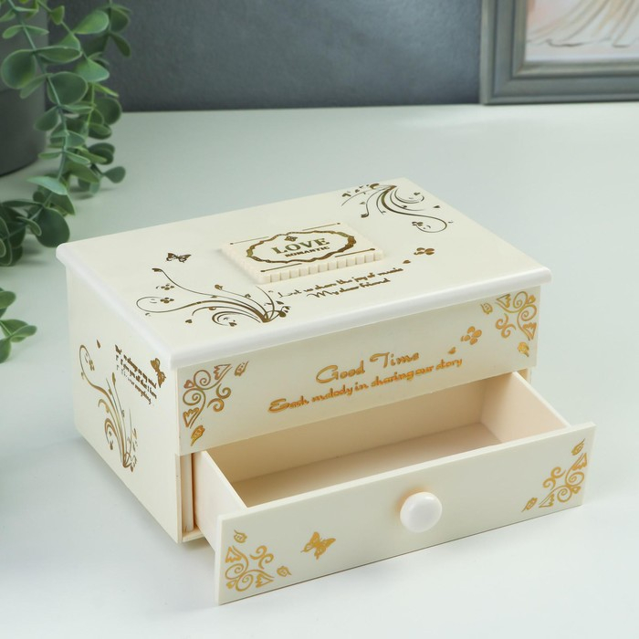 Шкатулка музыкальная механическая Шкатулка музыкальная механическая "Белый комод с золотым узором" 15,5х10,7х8,5 см