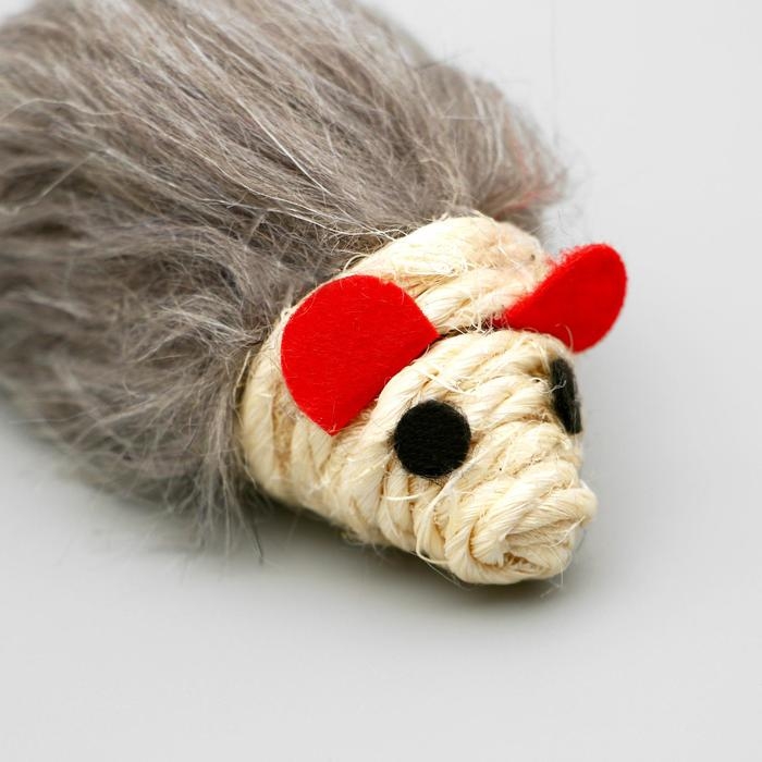 Игрушка для кошек  Игрушка для кошек "Серая мышь" с мордочкой из сизаля, 8 см