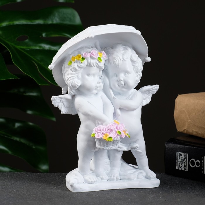 Фигура  Фигура "Ангелочки под зонтом" белый 9х11х15см