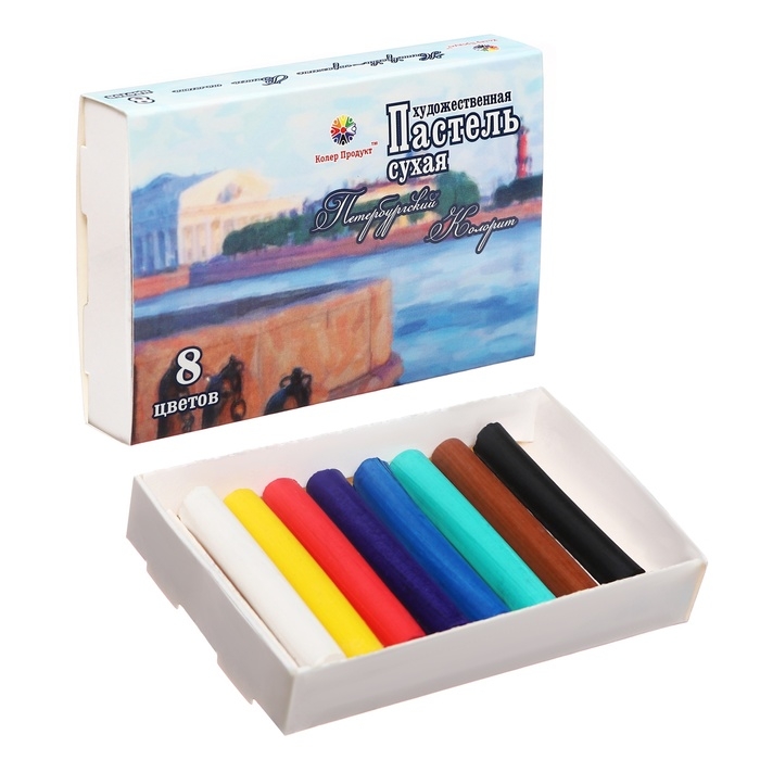 Пастель сухая, набор 8 цветов, Колер Пастель сухая, набор 8 цветов, Колер "Петербургская", D-8.5мм /L-60 мм, художественная