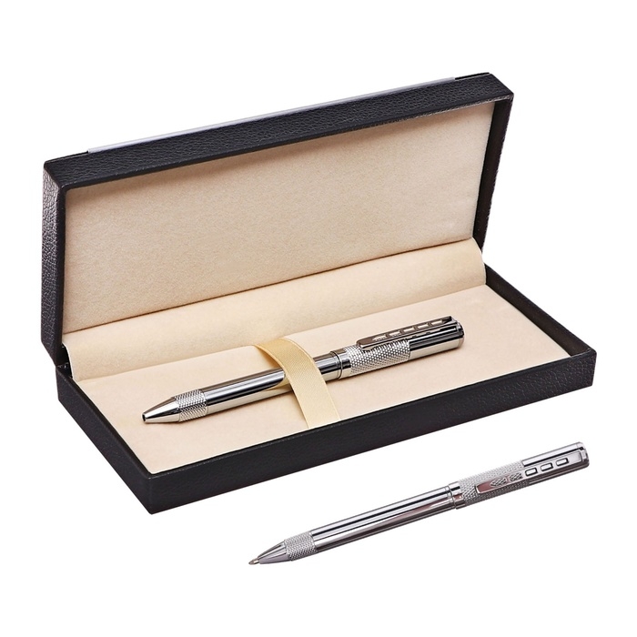 Ручка подарочная шариковая в кожзам футляре поворотная Стиль корпус серебро Ручка подарочная шариковая в кожзам футляре поворотная Стиль корпус серебро