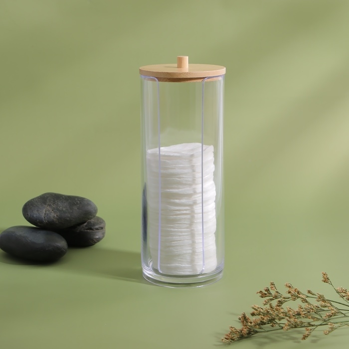 Органайзер для ватных дисков, с крышкой, d = 6,5 × 18 см, в картонной коробке, цвет прозрачный/коричневый Органайзер для ватных дисков, с крышкой, d = 6,5 × 18 см, в картонной коробке, цвет прозрачный/коричневый