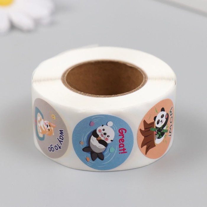 Наклейка бумага Наклейка бумага "Животные. Пожелания" d=2,5 см 500 шт в рулоне 3х6,5х6,5 см