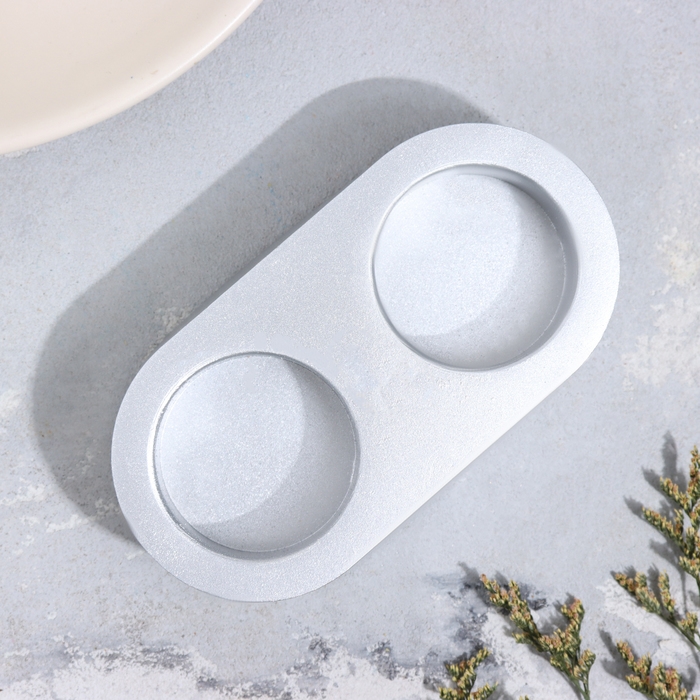 Подсвечник Подсвечник "Мрамор" из гипса для двух свечей овальный, 12х6х3см, серебро