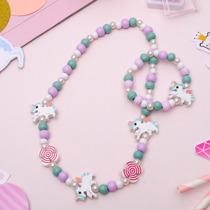 Набор детский «Выбражулька» 2 предмета: бусы, браслет, единорог, цветной Набор детский «Выбражулька» 2 предмета: бусы, браслет, единорог, цветной