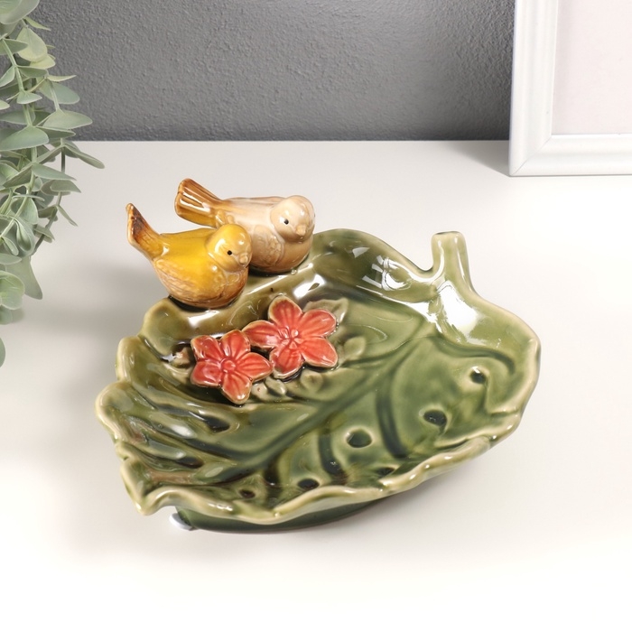 Сувенир керамика подставка Сувенир керамика подставка "Зеленый лист с двумя птичками" 25х19х8 см