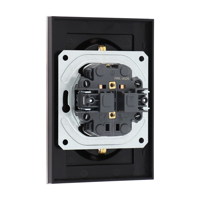 Розетка двухместная TOT Glossy Glass, 16 А, скрытая, с з/к, стекло, черная Розетка двухместная TOT Glossy Glass, 16 А, скрытая, с з/к, стекло, черная