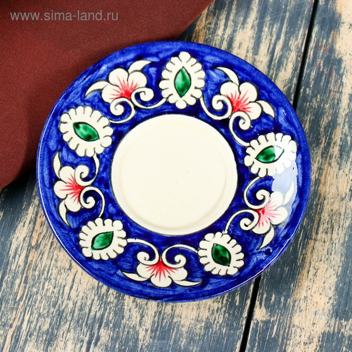 Чайная пара Риштанская Керамика Чайная пара Риштанская Керамика "Цветы", 100 мл, (тарелка 10см, чашка 7,5см), синяя