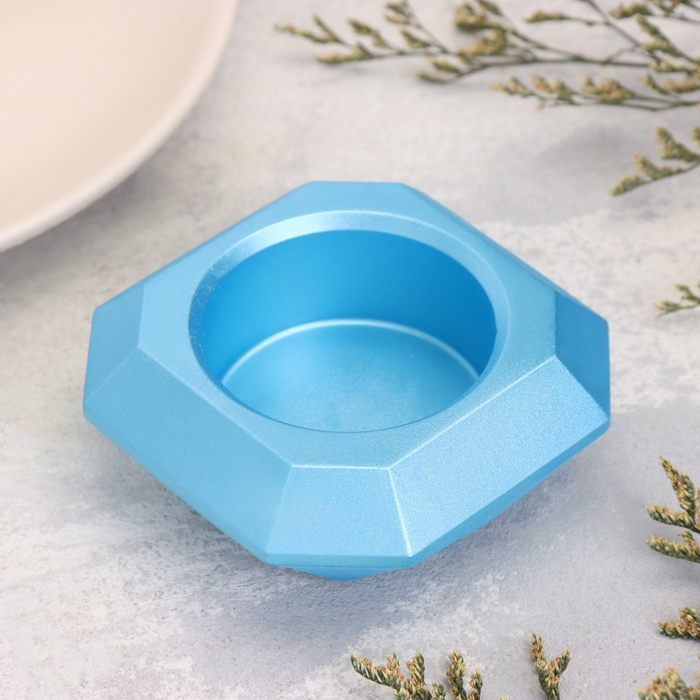 Подсвечник Подсвечник "Квадрат" из гипса со скошенными углами малый,9х3,5см,голубой