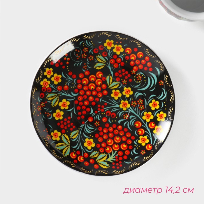 Чайная пара керамическая Доляна «Хохлома», 2 предмета: чашка 210 мл, блюдце d=14,2 см Чайная пара керамическая Доляна «Хохлома», 2 предмета: чашка 210 мл, блюдце d=14,2 см