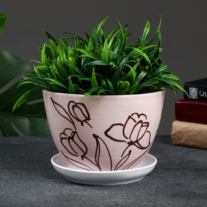 Горшок цветочный Горшок цветочный "Цветы" 1,65 л, розовый