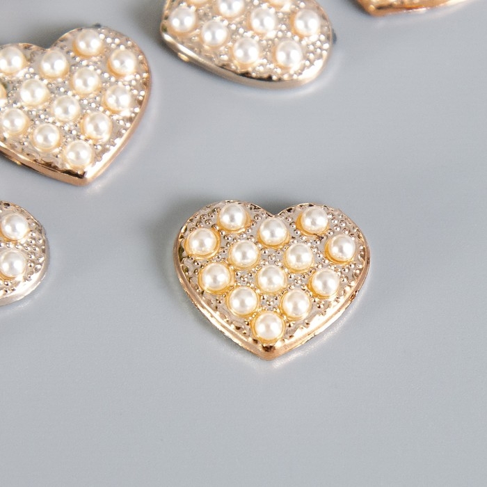 Декор для творчества пластик Декор для творчества пластик "Золотое сердце в жемчужинках" набор 15 шт 1,7х1,5 см