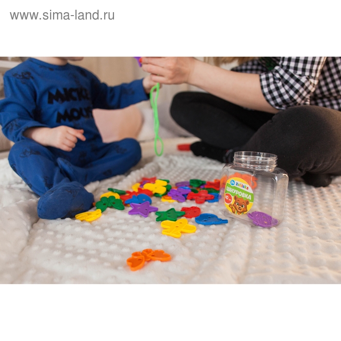 Шнуровка «Весёлые фигурки» в банке, 40 шт., МИКС, по методике Монтессори Шнуровка «Весёлые фигурки» в банке, 40 шт., МИКС, по методике Монтессори