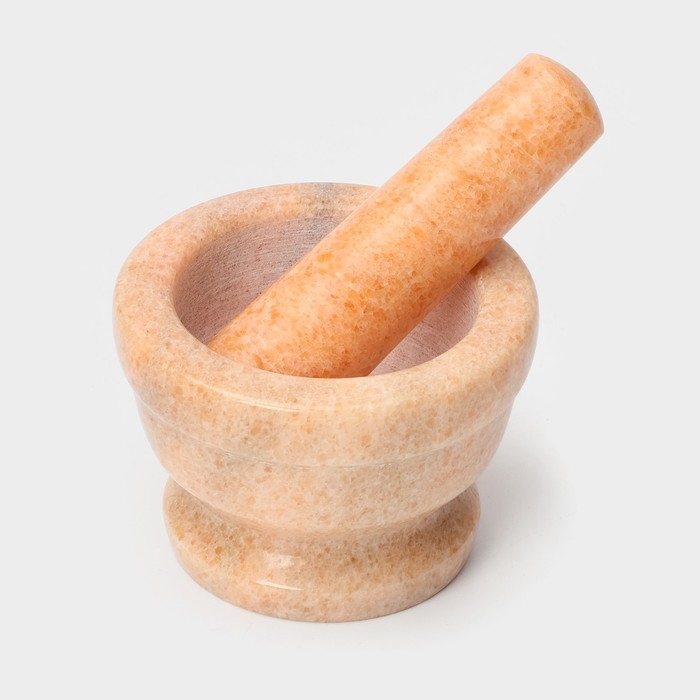 Ступка с пестиком Magistro «Мрамор», 10,5×7 см, камень, цвет персиковый Ступка с пестиком Magistro «Мрамор», 10,5×7 см, камень, цвет персиковый