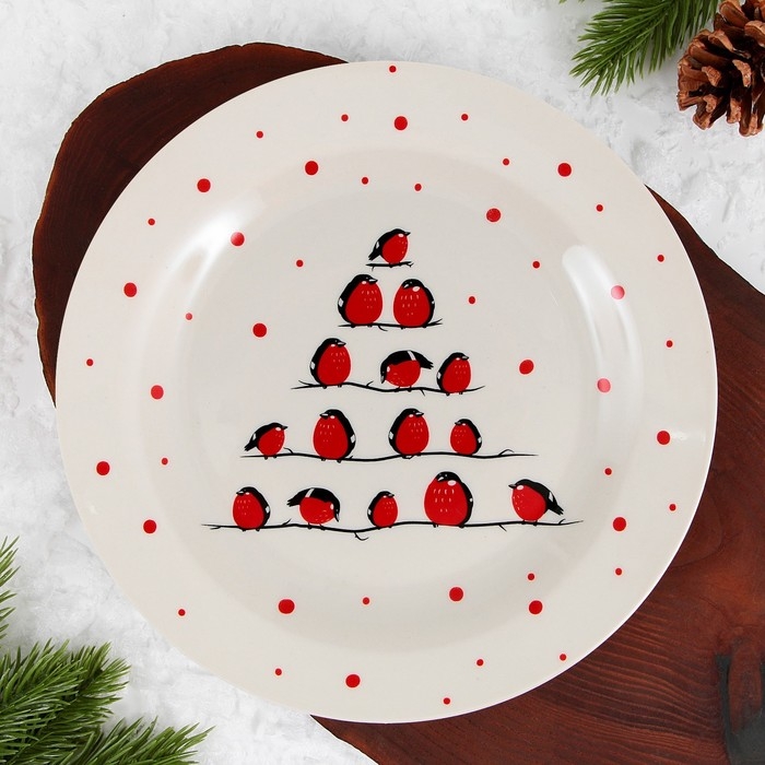 Новый год. Тарелка керамическая «Снегири», 20 см Новый год. Тарелка керамическая «Снегири», 20 см
