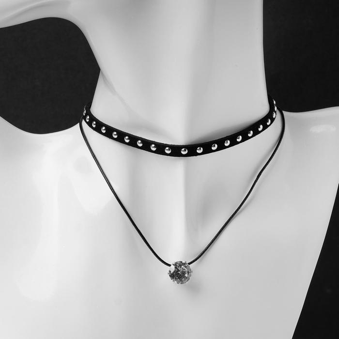 Чокер «Две нити» круглый кристалл, цвет белый в чёрном, 40 см Чокер «Две нити» круглый кристалл, цвет белый в чёрном, 40 см