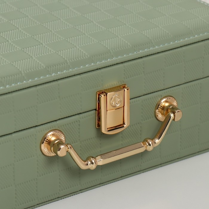 Шкатулка кожзам для украшений  Шкатулка кожзам для украшений "Кейс. Шахматка" зелёная 17,5х24х9 см