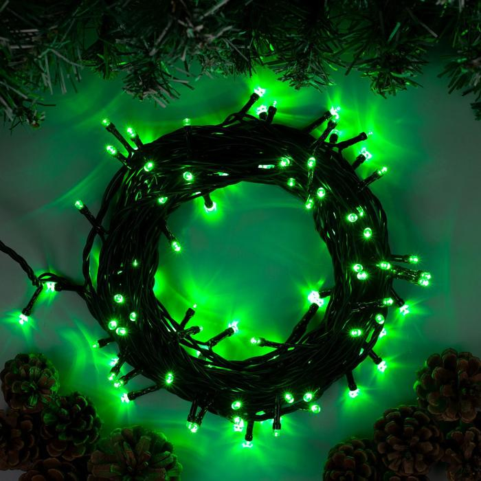 Гирлянда «Нить» 10 м, IP44, тёмная нить, 100 LED, свечение зелёное, 8 режимов, 220 В Гирлянда «Нить» 10 м, IP44, тёмная нить, 100 LED, свечение зелёное, 8 режимов, 220 В