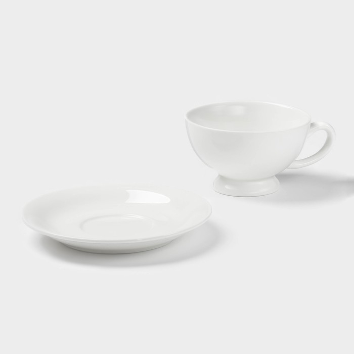 Чайная пара фарфоровая Magistro «Бланш», 2 предмета: чашка 250 мл, блюдце d=15,5 см, цвет белый Чайная пара фарфоровая Magistro «Бланш», 2 предмета: чашка 250 мл, блюдце d=15,5 см, цвет белый