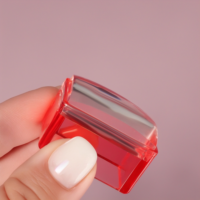 Набор для стемпинга, 2 предмета: штампик 3,5 &times; 2,5 см, скребок-пластина 5,4 &times; 4,2, цвет красный/прозрачный