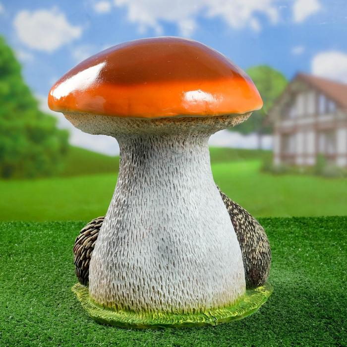 Садовая фигура  Садовая фигура "Гриб белый с ежами и яблоком" средний 30х30х37см