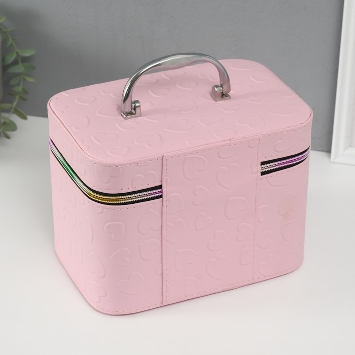 Шкатулка кожзам с зеркалом Шкатулка кожзам с зеркалом "Сердца" св-розовая набор 3 шт 19х10,5х10,5 21х13х14 15х23х17 см