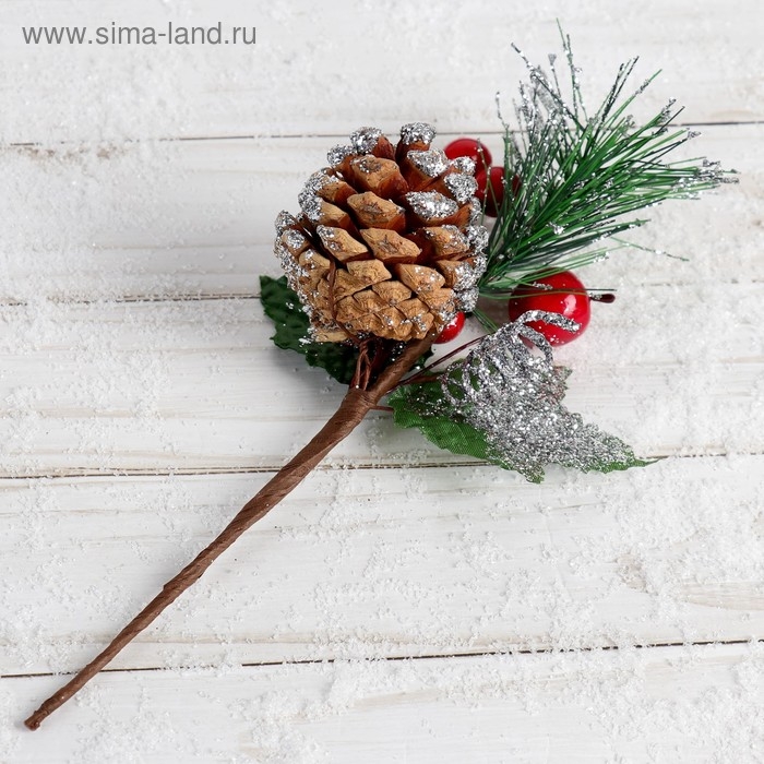 Декор  Декор "Зимнее очарование" шишка ягоды и хвоя, 20 см