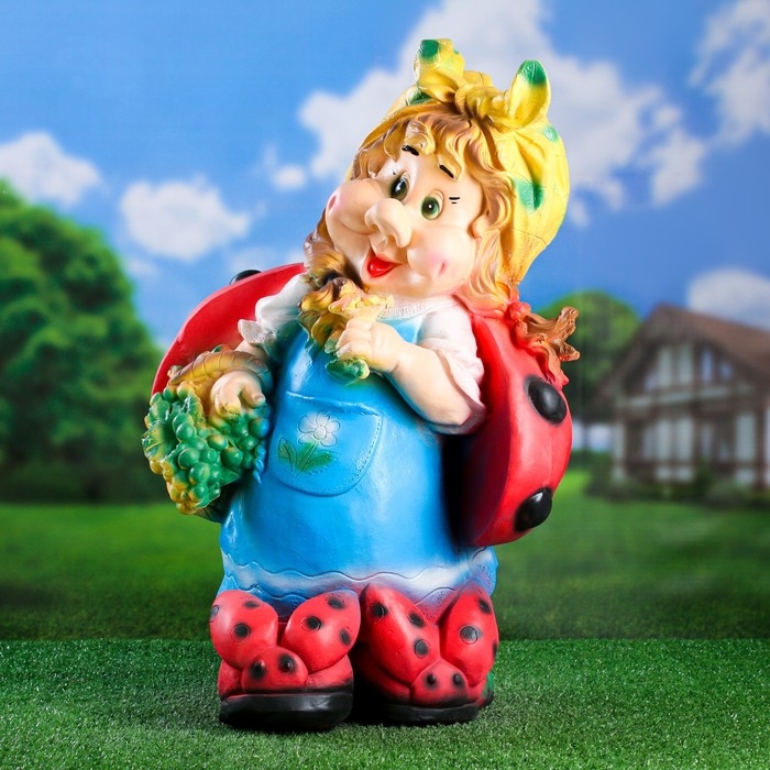 Садовая фигура  Садовая фигура "Гном девочка-божья коровка с виноградом" 44х21х64см