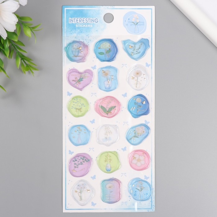 Наклейки для творчества пластик Наклейки для творчества пластик "Цветные цветочные богатства" 9,3х20,4 см